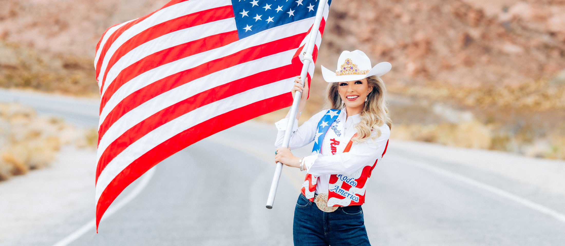 Hailey Frederiksen holding American flag